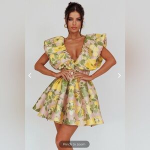 BENNET PUFFED NECKLINE MINI DRESS FLORAL PINK/YELLOW